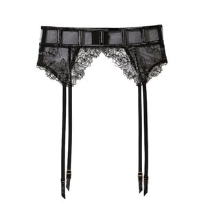 Victorias Secret Leather Lace Floral Garter Med Large Black